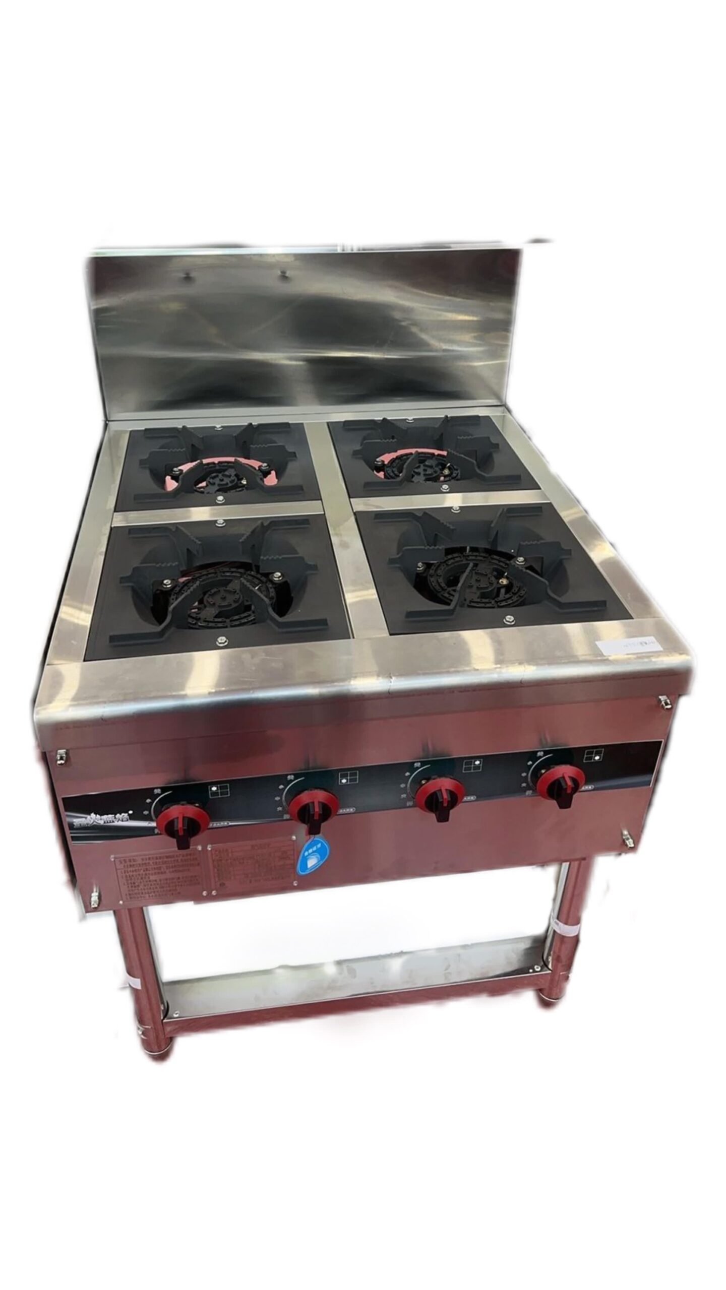 7acaedee-b2c2-424e-b1a8-8e03feca7d75-scaled-1.jpeg cooking gas range 4 burners commercial with stand and under shelf - Image 1
